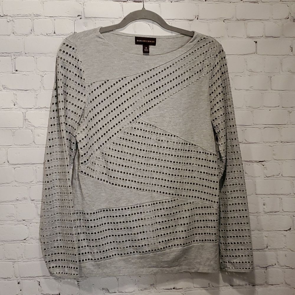 Banana Republic Light Gray Long Sleeve Eyelet Top